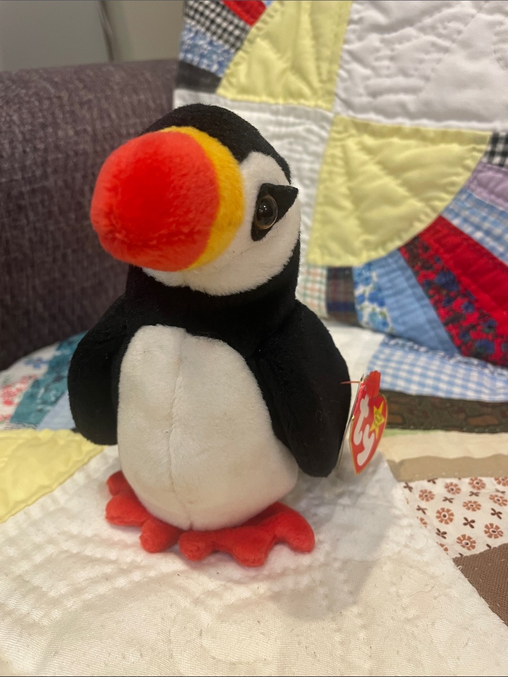 Ty Beanie Baby Puffer the Puffin (1997) retired, 5th generation swing tag.
